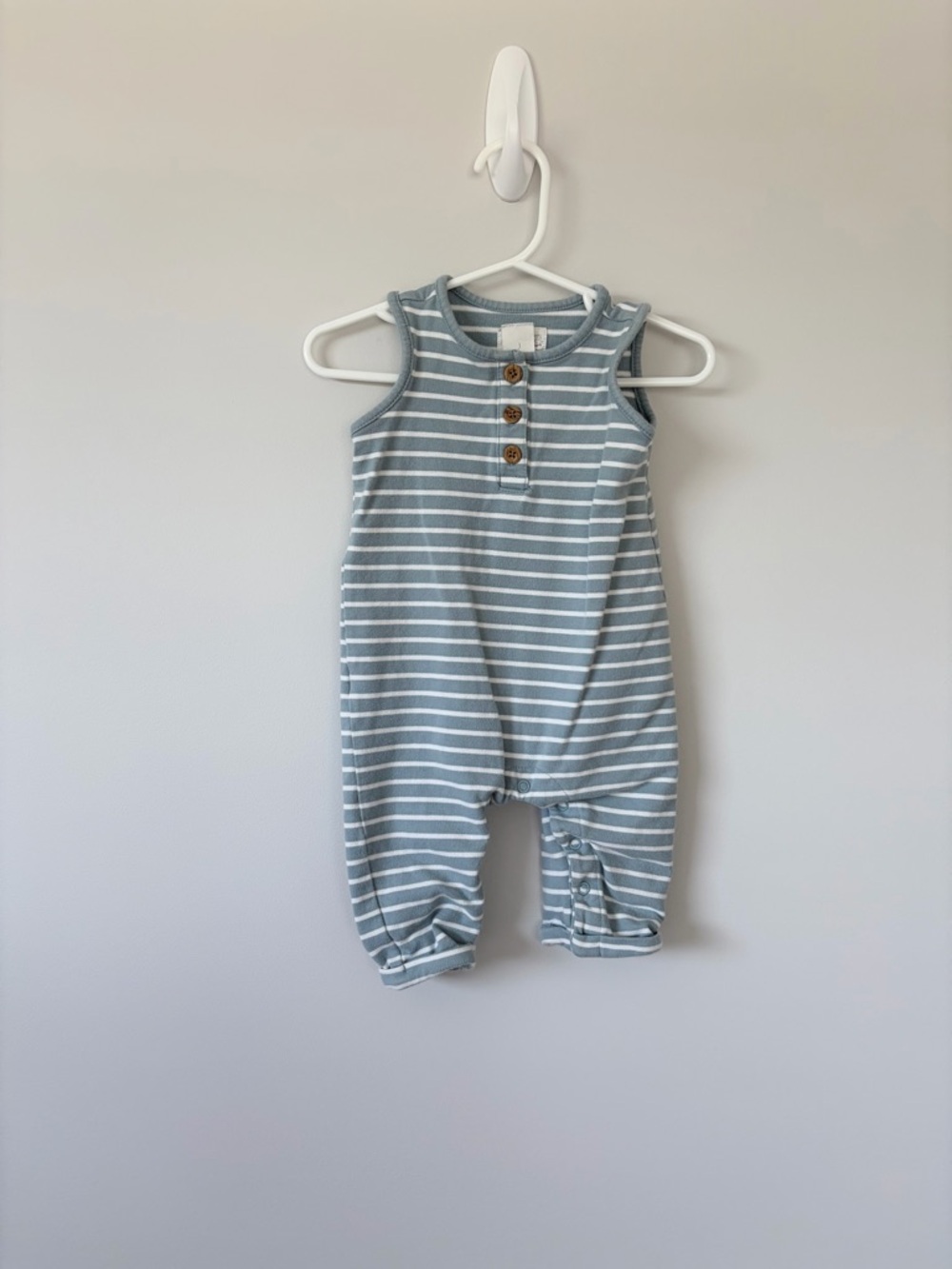 Striped Sleeveless Baby Romper in Light Blue & White